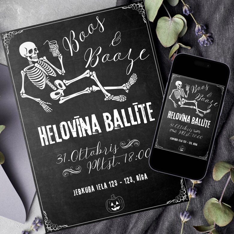 Helovīna ballītes "Boos & Booze" digitāls ielūgums